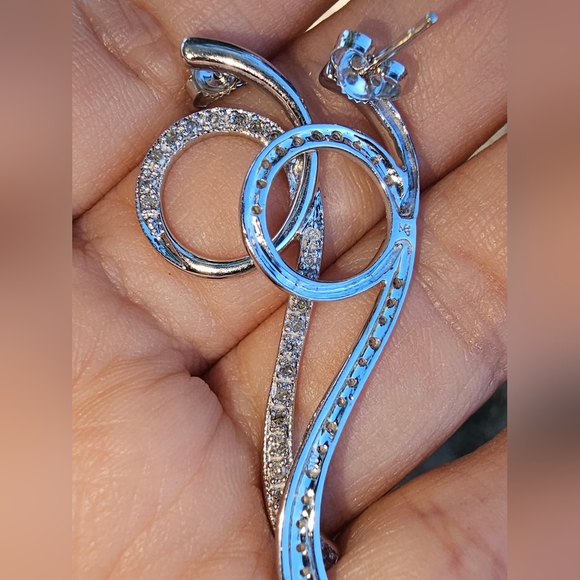 White Gold Diamond Loop Dangle Earrings - Picture 4 of 8